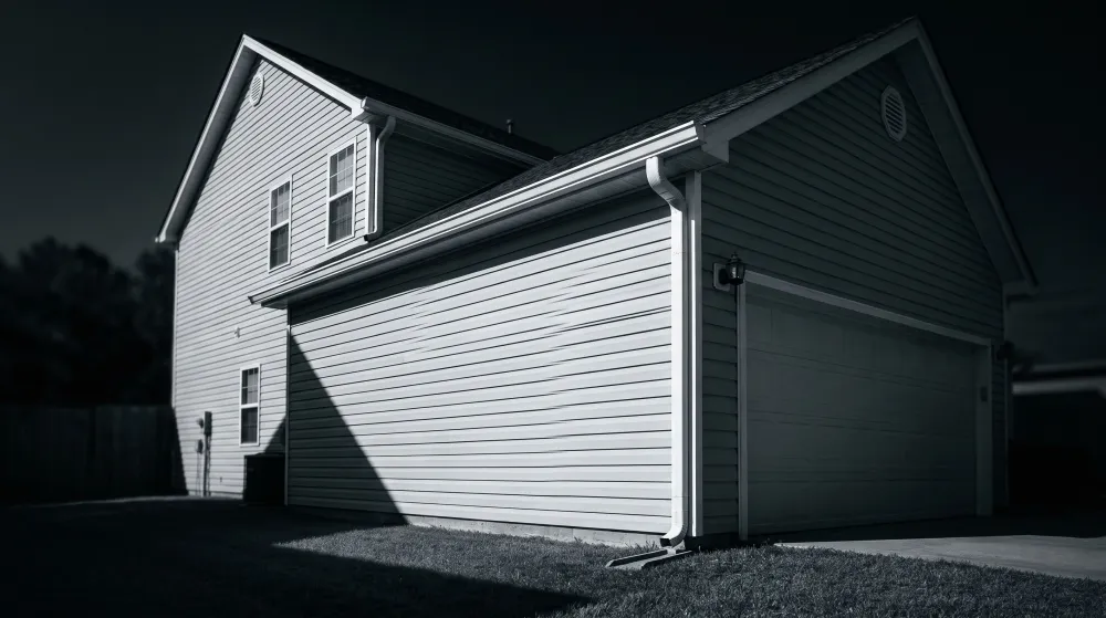 New seamless gutters and downspouts on a two-story home